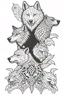 A wolf, bear, and eagle intertwined in a totem pole design tattoo design idea