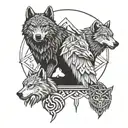 A wolf, bear, and eagle intertwined in a totem pole design tattoo design idea
