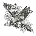 A wolf, bear, and eagle intertwined in a totem pole design tattoo design idea