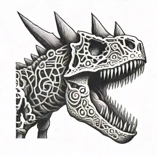Dinosaur skeleton with nordic paterns tattoo design idea