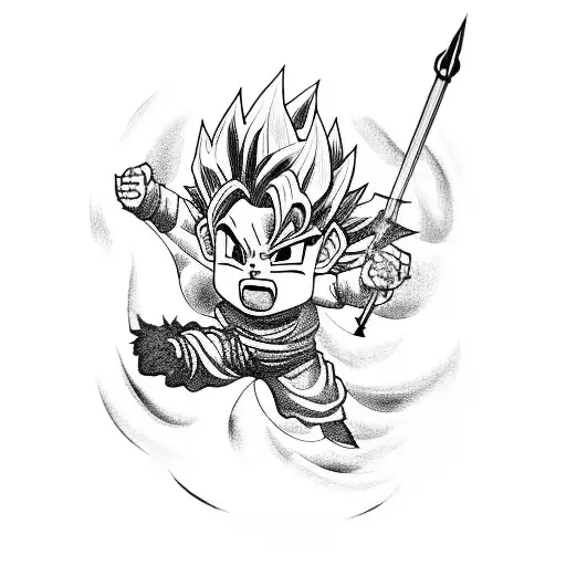 A dynamic composition featuring baby son Goku riding on Shen Long's back tattoo design idea