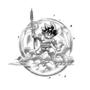 A dynamic composition featuring baby son Goku riding on Shen Long's back tattoo design idea