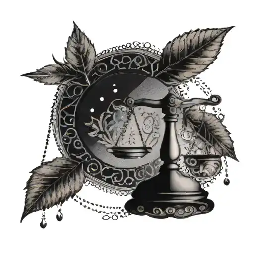 A dotwork tattoo of a balanced scale (Terazi burcu) with elements of ancient Greek mythology intertwined within the design tattoo design idea
