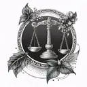 A dotwork tattoo of a balanced scale (Terazi burcu) with elements of ancient Greek mythology intertwined within the design tattoo design idea