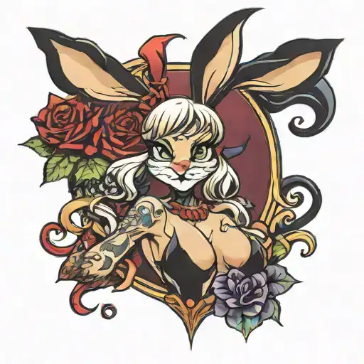 sexy lola bunny in lingerie demoness black tattoo design idea