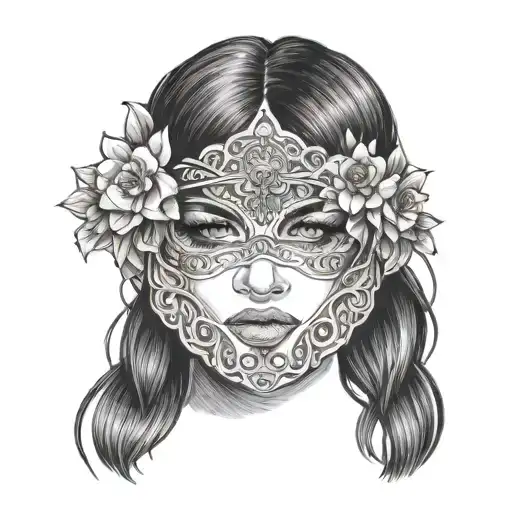 Imagine a serene depiction of Cecilia, her eyes veiled in wisdom’s blindfold, yet her countenance radiating tranquility  tattoo design idea