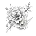 flower bundle with rose violet daisy lily of the valley and holly tattoo design idea