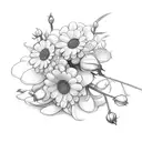 flower bundle with rose violet daisy lily of the valley and holly tattoo design idea