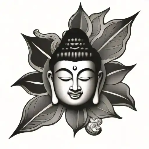 buddha head and dharma wheel merging tattoo design idea