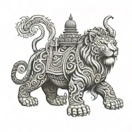 buddha and elephant lion tattoo design idea