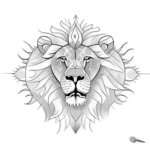lion with sun and the word balance tattoo design idea