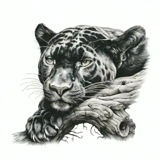 panther lying on a log tattoo design idea