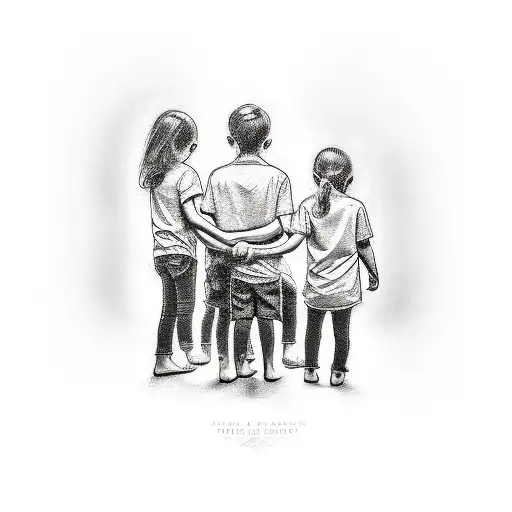 A sketch-style design featuring your three children holding hands in prayer tattoo design idea