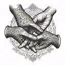 A tattoo design of two hands reaching out to each other, with the quote 'Advocate compassion' written in elegant script tattoo design idea