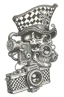 skull camera checkered flag tattoo design idea
