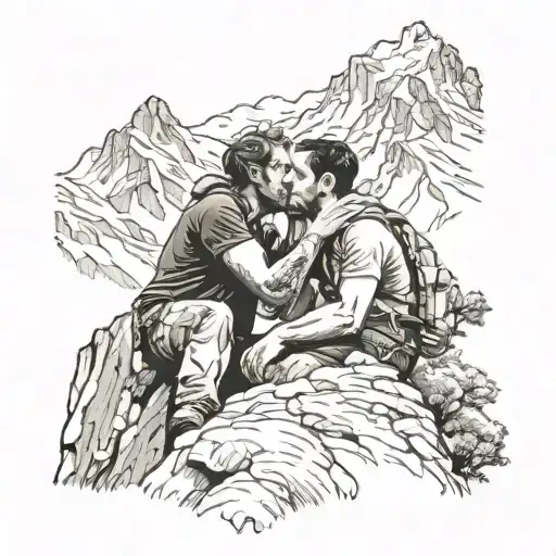 two guys kissing on a mountain tattoo design idea