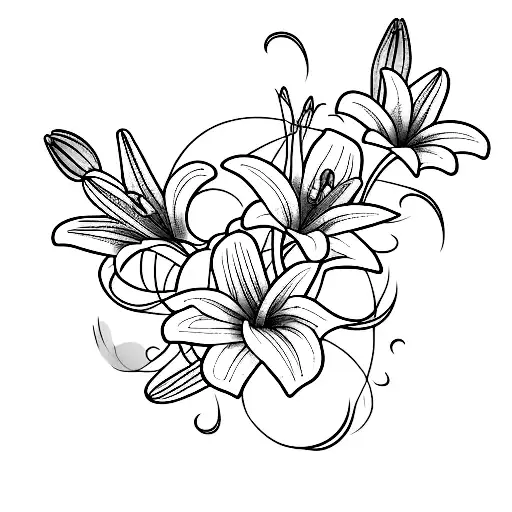 Lily Rose and Hibiscus Floral Tattoo Design