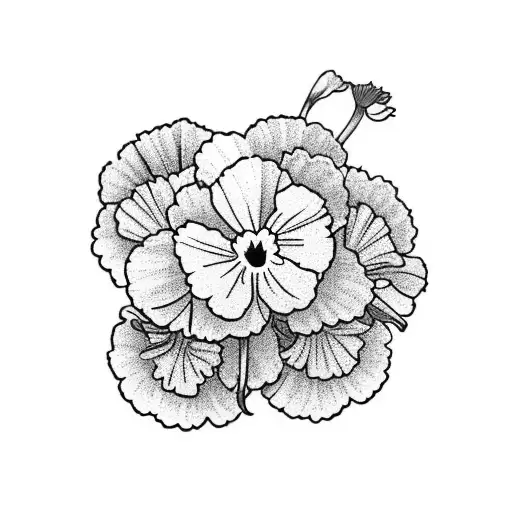 pansies, carnations and garlic flower tattoo design idea