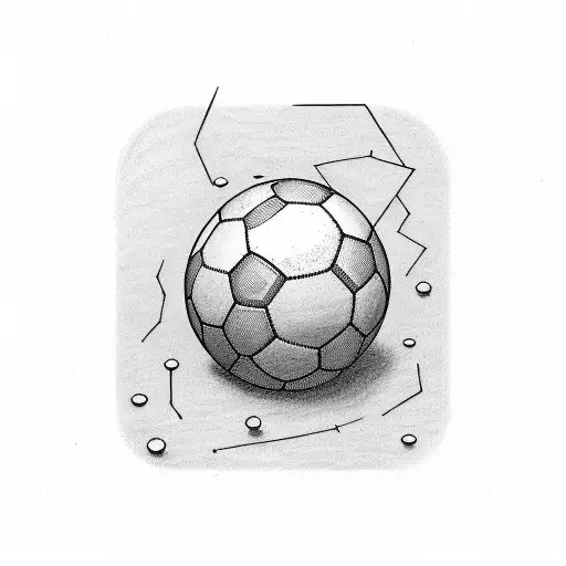 A illustration drawing of a square, with a old rounded wooden bench, a soccer ball, a monument, the grass short and mixe tattoo design idea