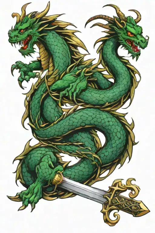 chinese dragon wrapped around celtic sword  tattoo design idea