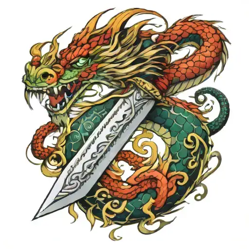 chinese dragon wrapped celtic sword tattoo design idea