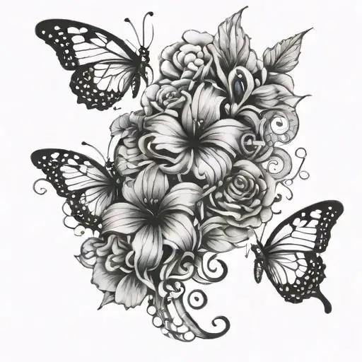 flowers butterflies and cross  tattoo design idea