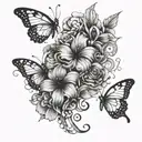 flowers butterflies and cross  tattoo design idea
