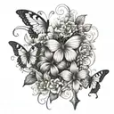 flowers butterflies and cross  tattoo design idea