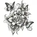 flowers butterflies and cross  tattoo design idea