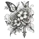 flowers butterflies and cross  tattoo design idea