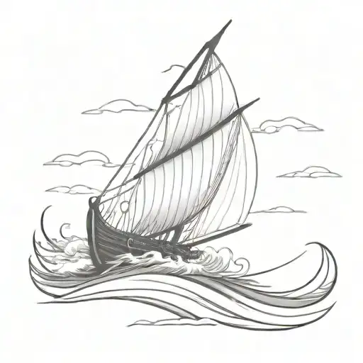 Viking longship sailing through stormy seas with a minimalist design tattoo design idea