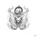 chimera, bellerophon, pegasus, hell gate, life tree tattoo design idea