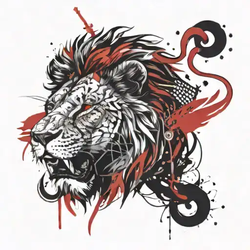 Red ink tatto with a lion tattoo design idea