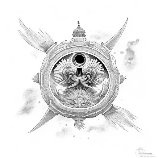 ave fenix volando sobre un mar oscuro hacia el sol y lleva en sus patas una balanza de libra tattoo design idea