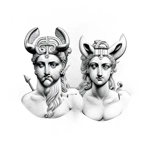 Ancient Greek Gemini and Aries tattoo design idea
