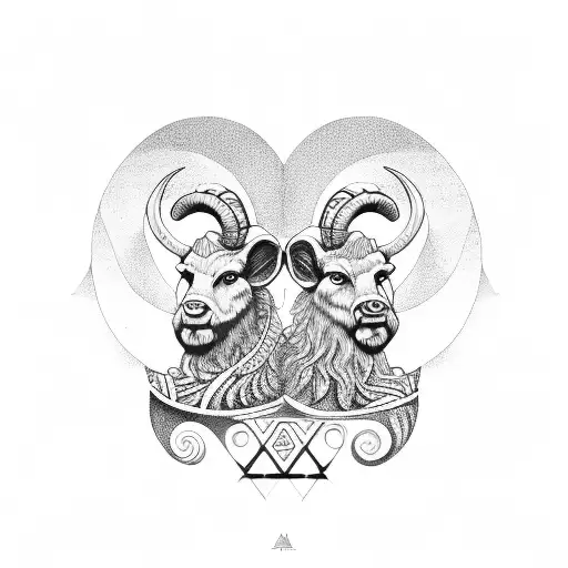 Gemini and Aries Greek tattoo design idea