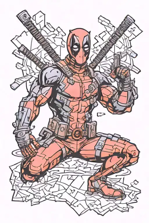 deadpool as a puzzle piece coming out of a comic book tattoo design idea