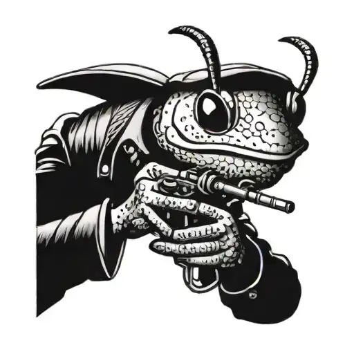 military Ant smoking cigar holding gun tattoo design idea