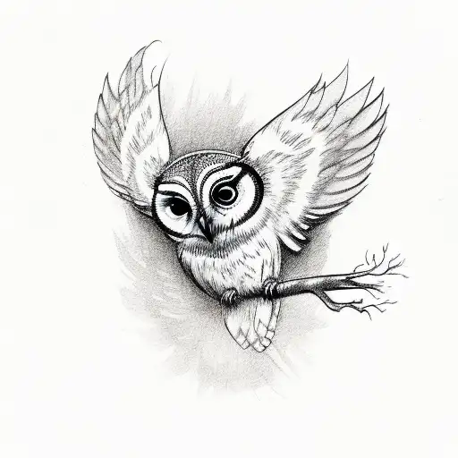small owl with wings out on left forearm  tattoo design idea