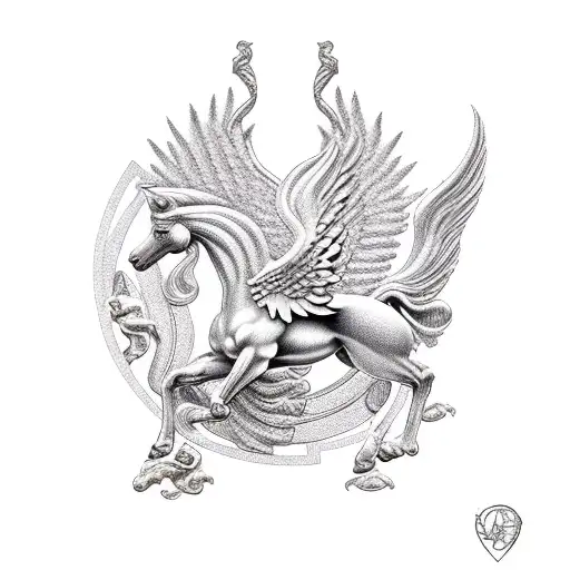 greek goddess and pegasus tattoo design idea