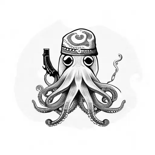 octopus holding a revolver in each tentacle wearing a sombrero tattoo design idea
