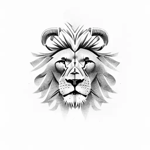 half lion's head half spartan warrior helmet tattoo design idea