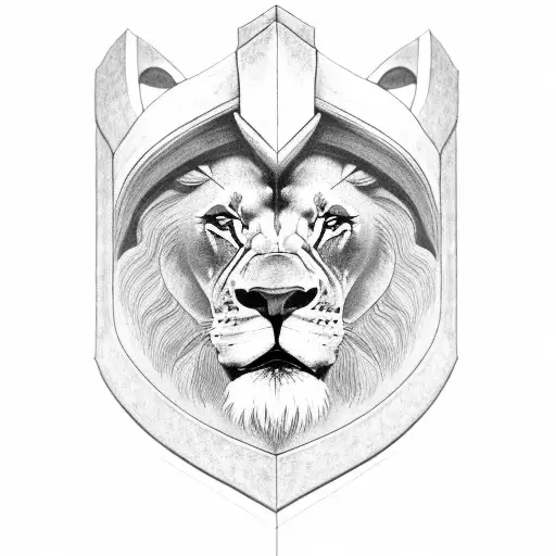 lion's head wearing a spartan warrior helmet tattoo design idea
