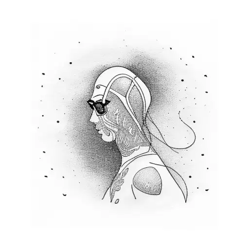 A swimmer surrounded by guitar strings in a forest tattoo design idea