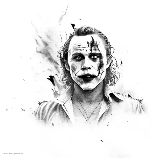 heath ledger joker and harley quinn destroyed city  tattoo design idea