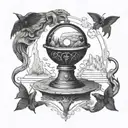 oracle holding a crystal ball transforming Into a disc golf basket  tattoo design idea