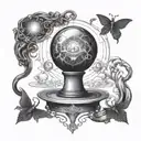 oracle holding a crystal ball transforming Into a disc golf basket  tattoo design idea