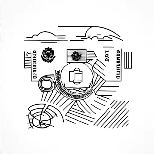 A simple minimalist line drawing of a passport, open to a page featuring a beautiful landscape of the Philippines, representing the client's love for travel and their connection to their heritage. tattoo design idea