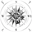 A minimalist compass with the phrase 'Keep Moving Forward' encircling it, representing the client's passion for travel and their determination to always progress in life. tattoo design idea