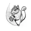 Squirrel surrounded by Basque symbols and patterns tattoo design idea